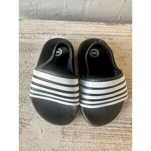 Wonder Nation Kids Slides Black & White 3 Stripes Toddler Boy Girl‎ Size 5/6